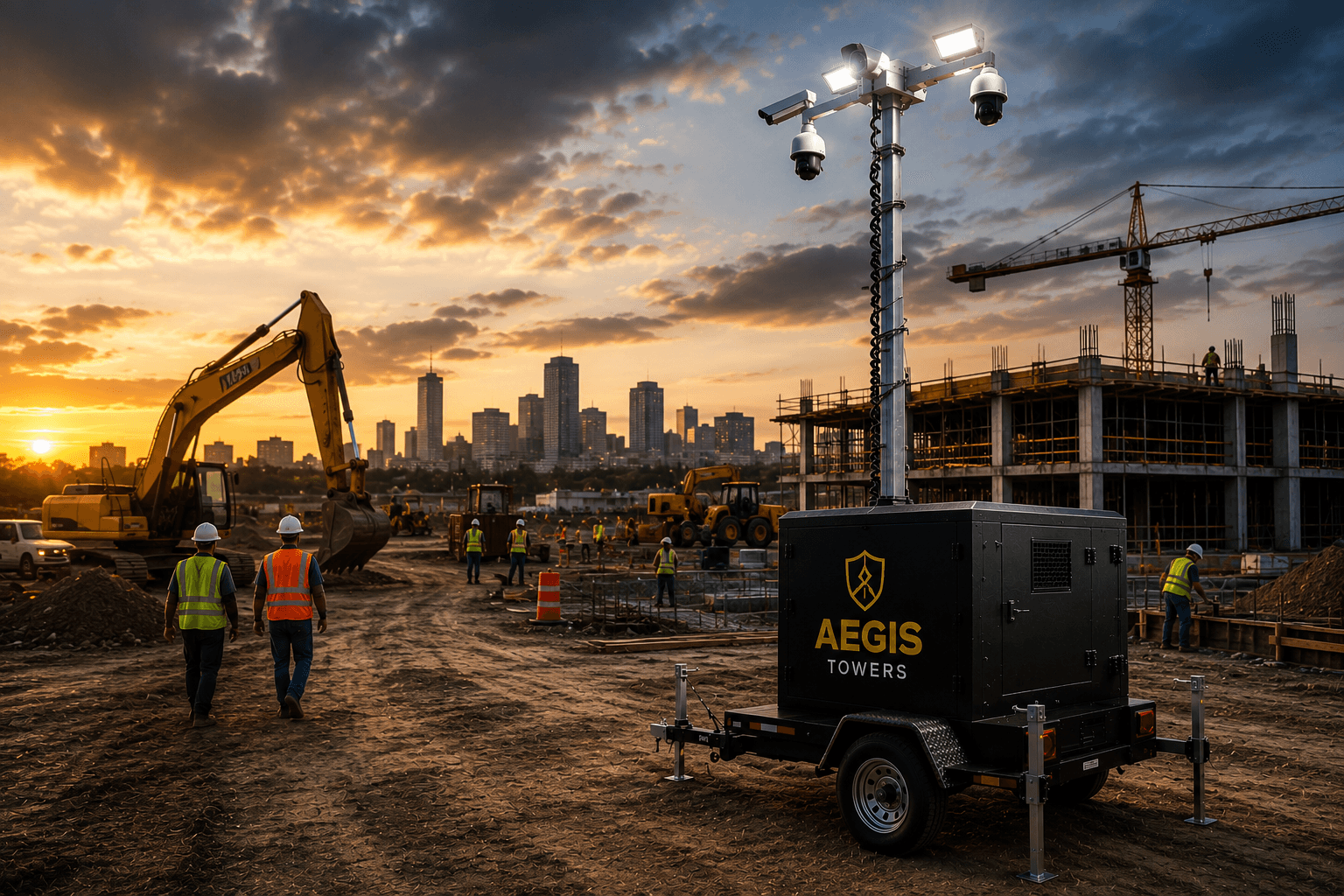 Mobile surveillance tower for construction and equipment security
