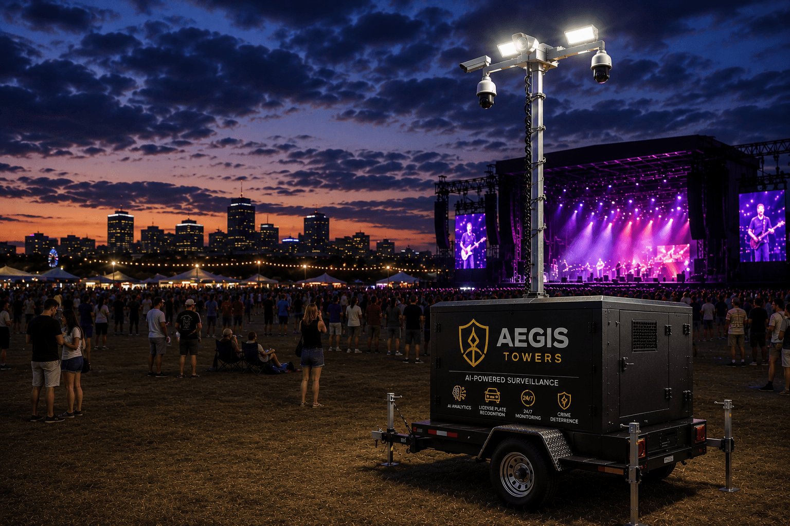 Mobile surveillance tower for downtown event security