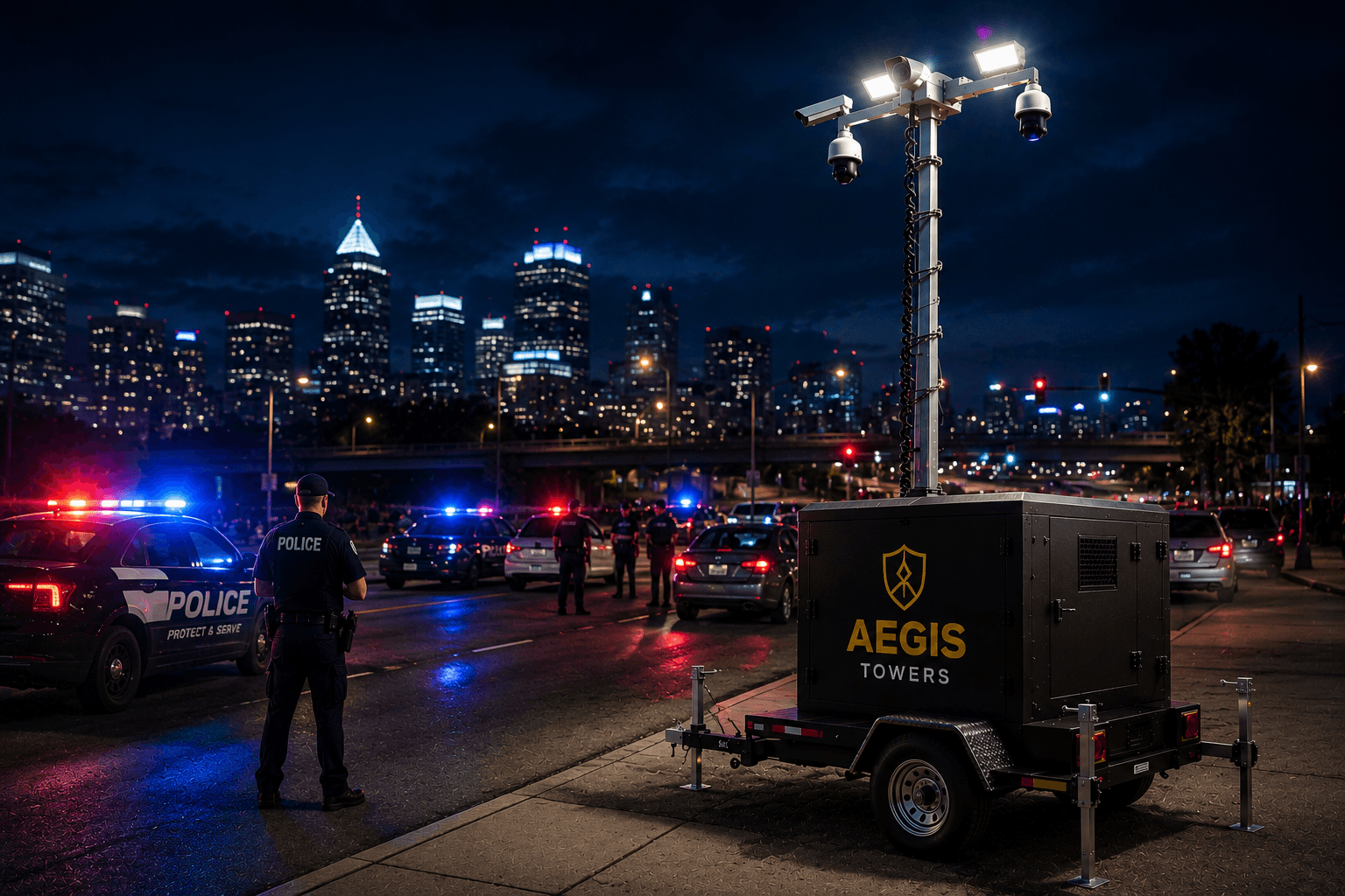 Mobile security tower for industrial and public safety coverage